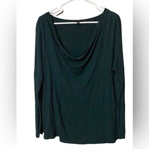 Talbots Blouse Women’s Size X/1X Green Long Sleeve Shirt Drape Neck Top Comfort